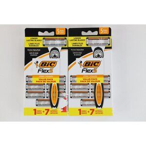 Lot of 2 New Bic Flex 5 Refillable Face Razors 1 Handle 7 Cartridges Value Pack
